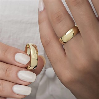 6 Mm Bombeli Altın Kaplama Çift Gümüş Alyans Yüzük