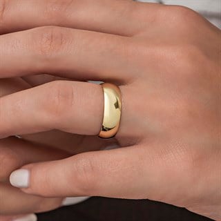 6 Mm Bombeli Altın Kaplama Çift Gümüş Alyans Yüzük