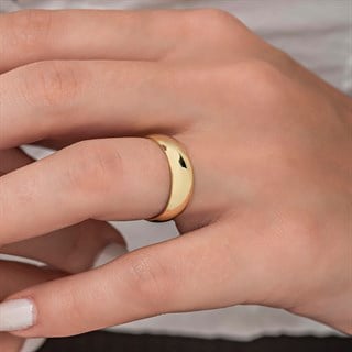 6 Mm Bombeli Altın Kaplama Çift Gümüş Alyans Yüzük