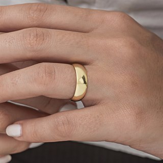 6 Mm Bombeli Altın Kaplama Çift Gümüş Alyans Yüzük