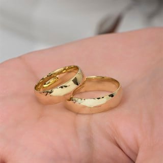 6 Mm Bombeli Altın Kaplama Çift Gümüş Alyans Yüzük