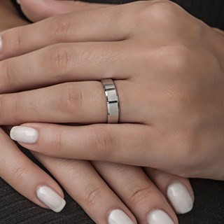 6 mm Bombeli Çatı Modeli Düz Klasik Gümüş Tek Alyans Yüzük
