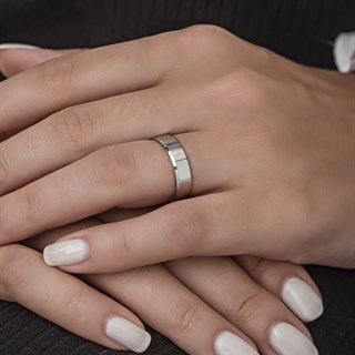 6 mm Bombeli Çatı Modeli Düz Klasik Gümüş Tek Alyans Yüzük