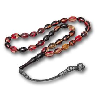 925 Ayar Gümüş Kazaz Püsküllü Arpa Kesim Sarı Siyah Sıkma Kehribar Tesbih