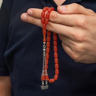925 Ayar Gümüş Kazaz Püsküllü Kapsül Kesim Turuncu Sıkma Kehribar Tesbih
