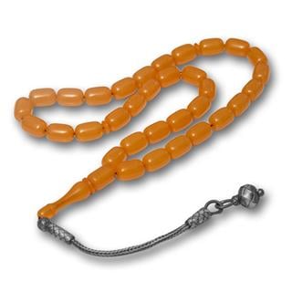 925 Ayar Gümüş Kazaz Püsküllü Kapsül Kesim Turuncu Sıkma Kehribar Tesbih