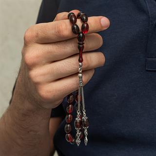 925 Ayar Gümüş Püsküllü Karışık Renk Kehribar Tesbih