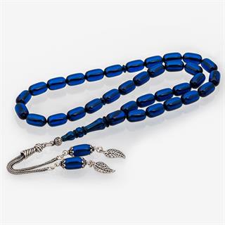 925 Ayar Gümüş Püsküllü Parliement Mavisi Kehribar Tesbih