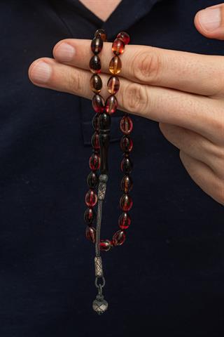 925 Ayar Gümüş Püsküllü Sarı Renk Kapsül Kesim Kehribar Tesbih