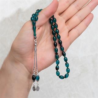 925 Ayar Gümüş Püsküllü Turkuaz Kehribar Tesbih