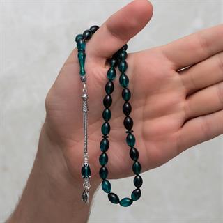 925 Ayar Gümüş Püsküllü Turkuaz Kehribar Tesbih