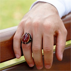 Gümüş Kartal Pençeli Kırmızı Akik Taşlı Erkek Yüzük