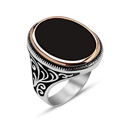 Gümüş Oval Oniks Taşlı Erkek Yüzük