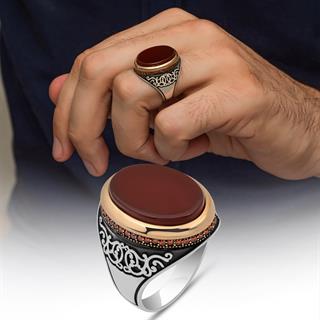 Akik Oval Taşlı 925 Erkek Gümüş Yüzük