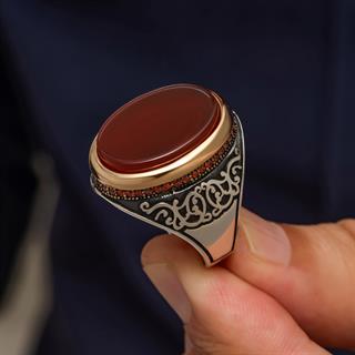Akik Oval Taşlı 925 Erkek Gümüş Yüzük