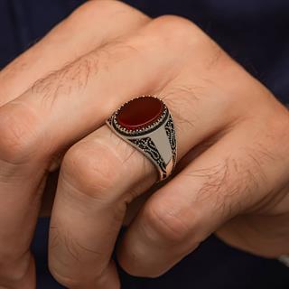 Akik Oval Taşlı 925 Gümüş Yüzük