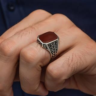 Akik Taşlı 925 Gümüş Erkek Yüzük