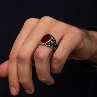 Akik Taşlı Harfli 925 Gümüş Yüzük