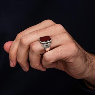 Akik Taşlı Harfli 925 Gümüş Yüzük