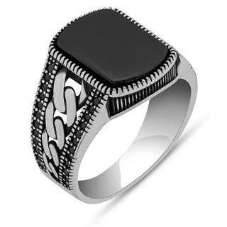 Akik Taşlı Kare Gurmet Model 925 Erkek Gümüş Yüzük