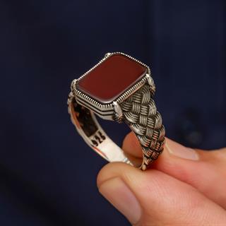 Akik Taşlı Kazaz Model 925 Gümüş Yüzük