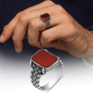 Akik Taşlı Kazaz Model 925 Gümüş Yüzük