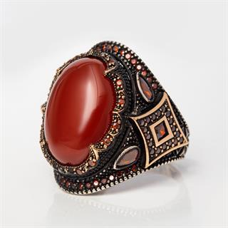 Akik Taşlı Oval 925 Gümüş Erkek Yüzük