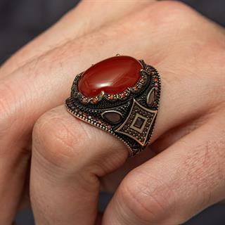 Akik Taşlı Oval 925 Gümüş Erkek Yüzük