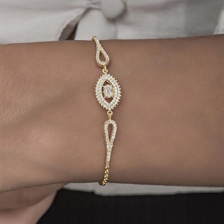 Altın Kaplama Elips Model 925 Gümüş Kadın Bileklik