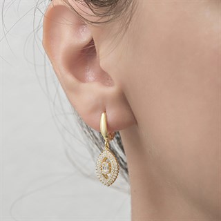 Altın Kaplama Elips Model 925 Gümüş Küpe