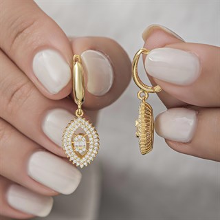 Altın Kaplama Elips Model 925 Gümüş Küpe