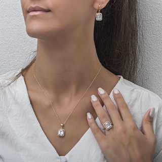 Altın Kaplama Taşlı Baget Gümüş Bayan Takı Seti