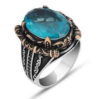 Aqua Mavi Paraiba Oval 925 Gümüş Erkek Yüzük