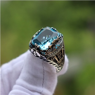 Aqua Taşlı  Gümüş Yüzük