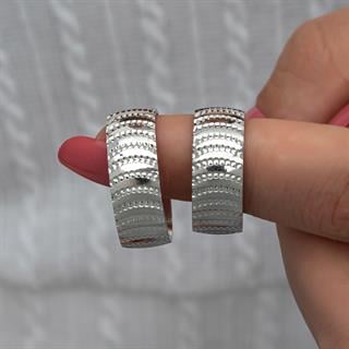 Ay Modeli Noktalı Çift 925 Gümüş Alyans Yüzük