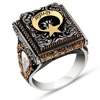 Ayyıldız Desenli İsimli 925 Gümüş Erkek Yüzük