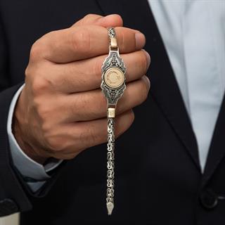 Ayyıldız Desenli Kral Zincirli 925 Ayar Gümüş Erkek Bileklik Künye