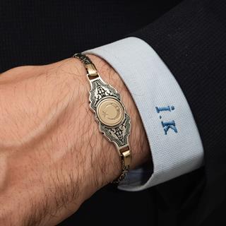 Ayyıldız Desenli Kral Zincirli 925 Ayar Gümüş Erkek Bileklik Künye