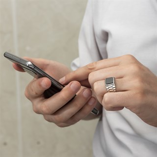 Kare Oniks Siyah Taşlı 925 Gümüş Erkek Yüzük