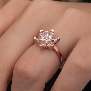 Beyaz Taşlı Lotus Çiçeği 925 Gümüş Kadın Yüzük