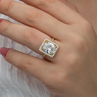 Büyük Zirkon Taşlı Altın Kaplama Gümüş Tektaş Yüzük
