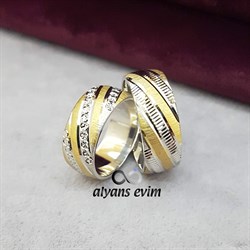Çapraz Çizgili Çift Gümüş Alyans