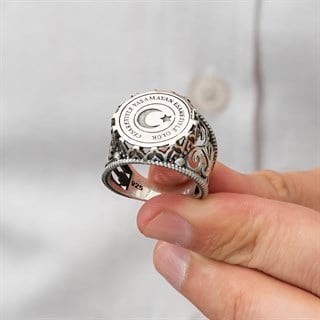 Cesaretiyle Yaşamayan Esaretiyle Ölür Yazılı 925 Gümüş Erkek Yüzük