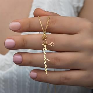 Çiçek Desenli 925 Gümüş İsimli Kolye