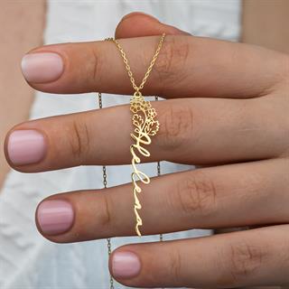 Çiçek Desenli 925 Gümüş İsimli Kolye