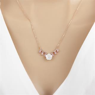 Çiçek Desenli Rose Kaplama 925 Gümüş Kadın Kolye