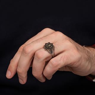 Çift Başlı Kartal Motifli 925 Gümüş Erkek Yüzük