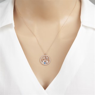 Çift Kedi Modeli Rose Kaplama 925 Gümüş Kadın Kolye