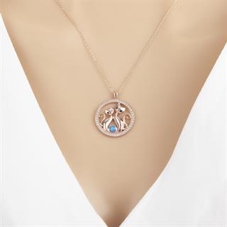 Çift Kedi Modeli Rose Kaplama 925 Gümüş Kadın Kolye