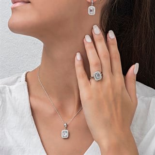 Çift Sıra Taşlı Baget Gümüş Bayan Takı Seti